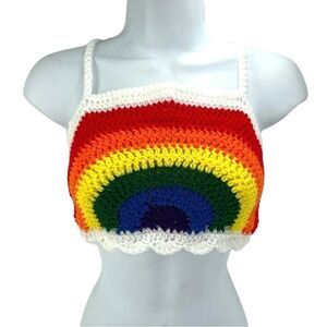 Handmade Napper brand rainbow crop top halter adjustable pride crochet large NEW